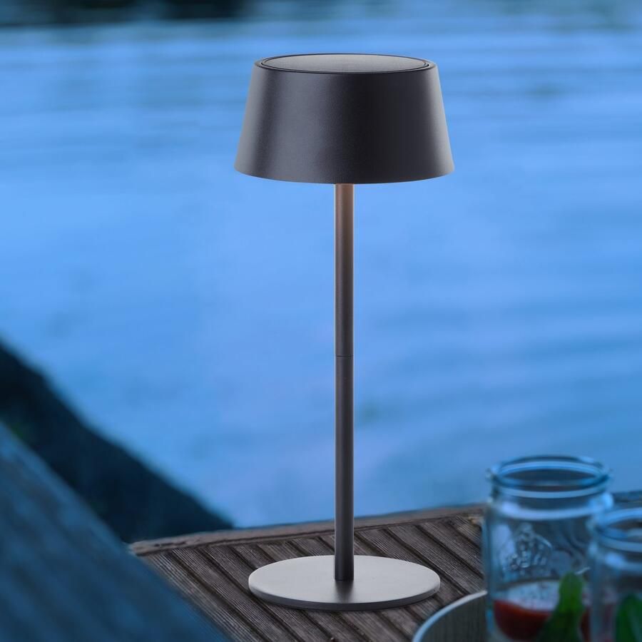 Brilliant Leuchten Led-tafellamp voor buiten Picco LED buiten tafellamp lamp met solar in zwart mat per USB oplaadbaar