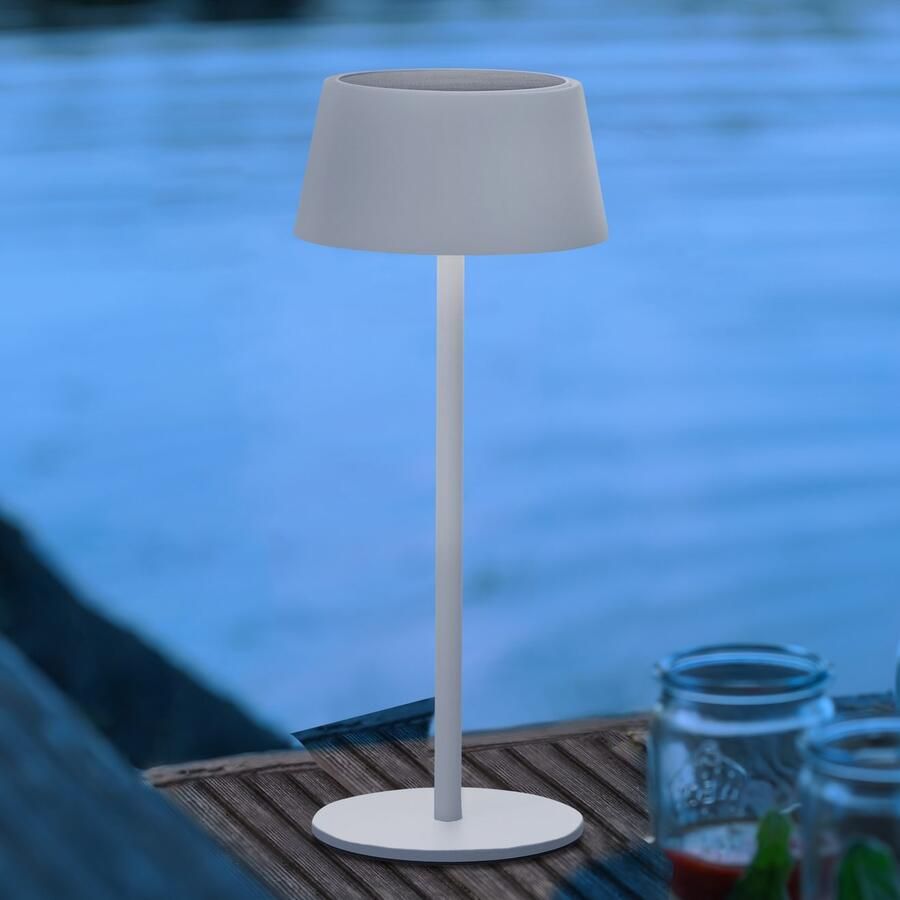 Brilliant Leuchten Led-tafellamp voor buiten Picco Solar en oplaadbaar via USB 30 cm 300 lm 3000 K IP44 metaal wit (1 stuk) - Foto 2
