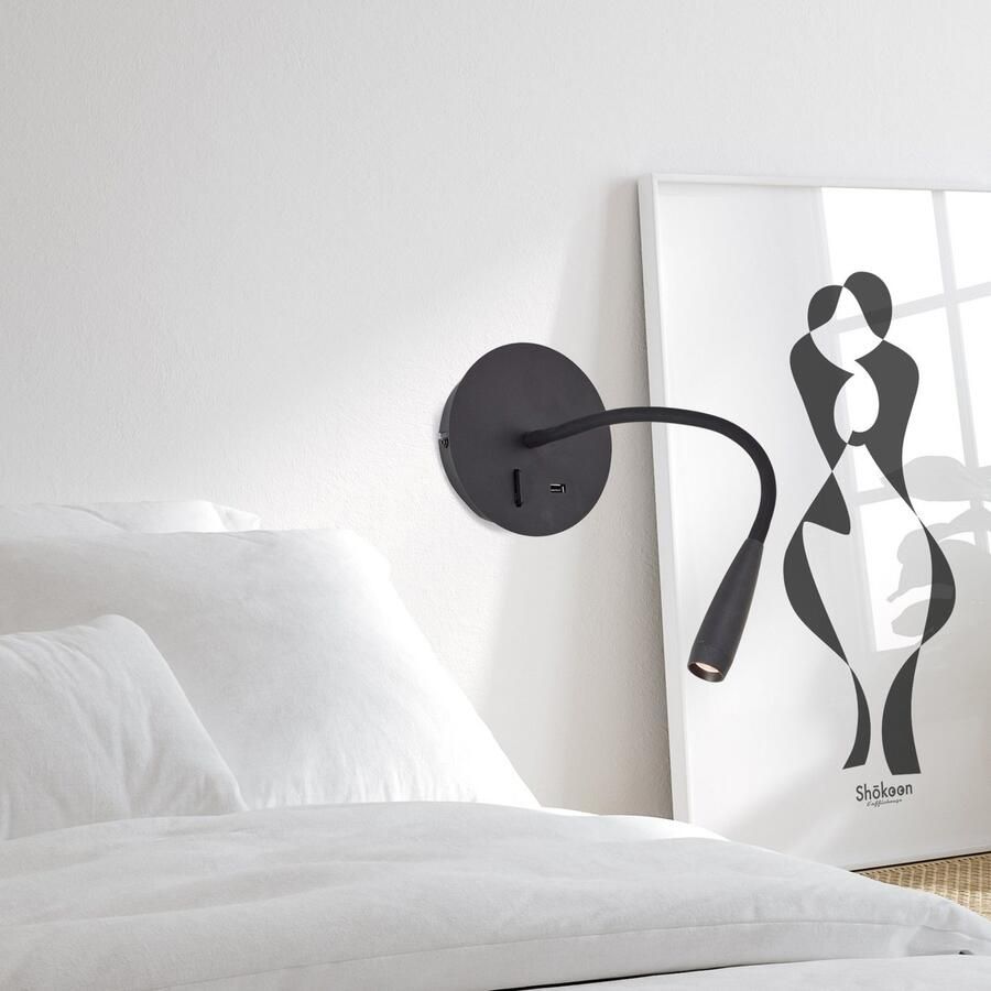 Brilliant Leuchten Led-wandlamp JUTTA USB-aansluiting flexibele leesarm 170 lm 3000 K - Foto 2