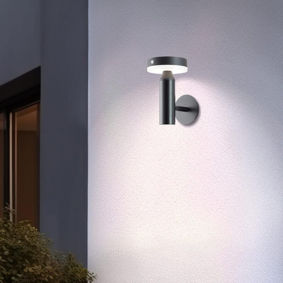 Brilliant Leuchten Led-wandlamp voor buiten Magua LED buiten wandlamp met solar 20 cm 350 lm 4000 K metaal zwart