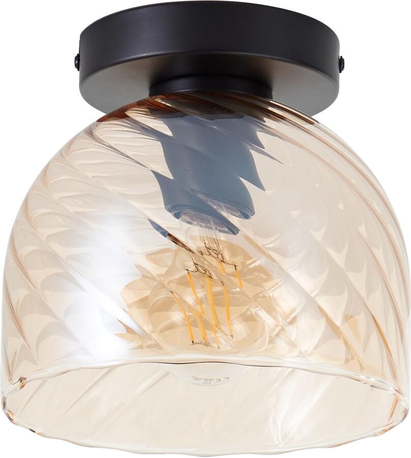 Brilliant Leuchten Plafondlamp Casto 18 x 19 cm e27 glas metaal amberkleurig zwart (1 stuk) - Foto 2
