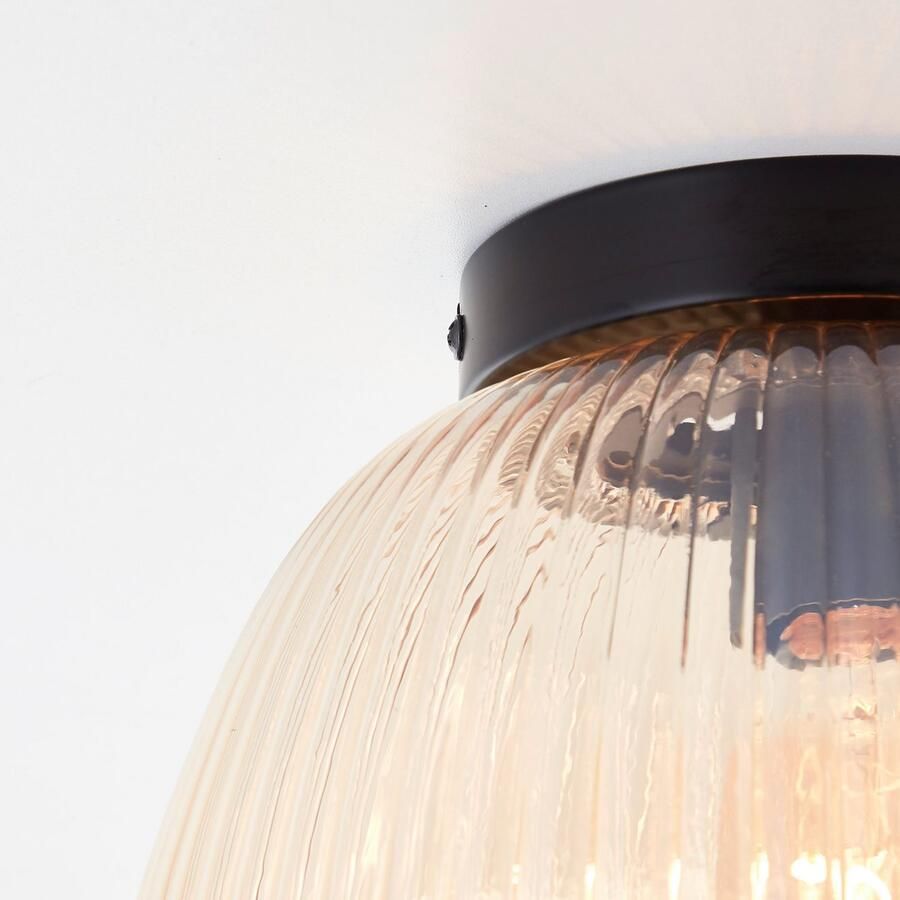 Brilliant Leuchten Plafondlamp Kaizen Gegolfd glas 22 x 25 cm E27 amber-barnsteenkleuren