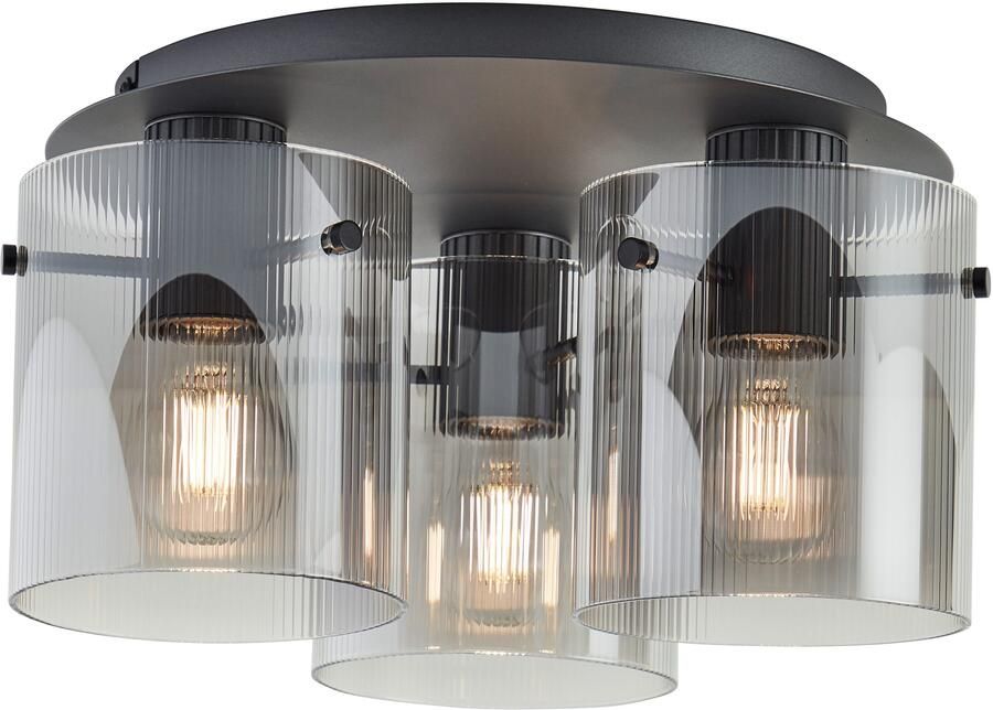 Brilliant Leuchten Plafondlamp Riffelini 20 x 37 cm 3 x e27-fitting geribbeld rookglas antraciet - Foto 4
