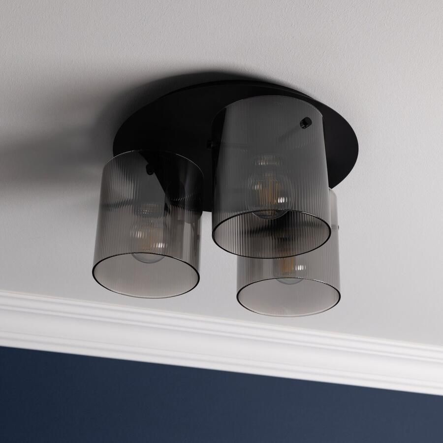 Brilliant Leuchten Plafondlamp Riffelini 20 x 37 cm 3 x e27-fitting geribbeld rookglas antraciet