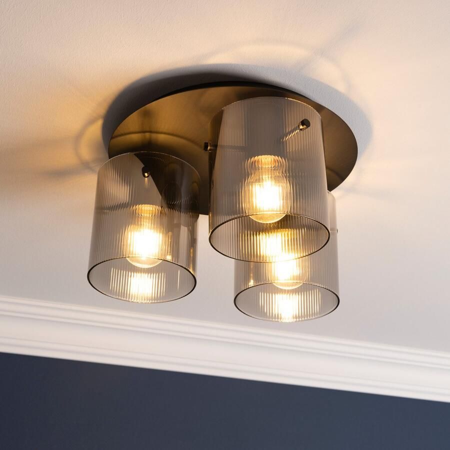 Brilliant Leuchten Plafondlamp Riffelini 20 x 37 cm 3 x e27-fitting geribbeld rookglas antraciet - Foto 3