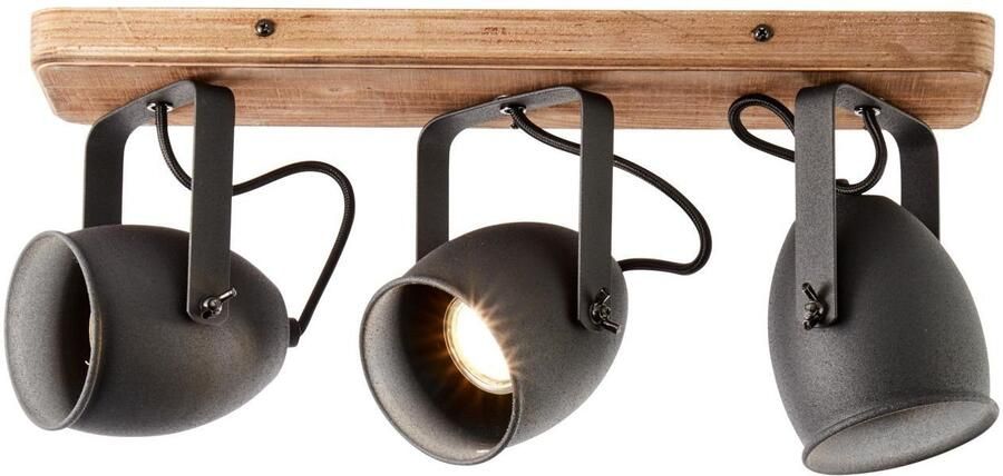 Brilliant Leuchten Plafondspot Crowton 47 cm breedte 3 x gu10 draaibaar metaal hout zwart hout (1 stuk) - Foto 1