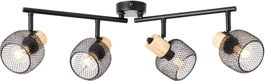 Brilliant Leuchten Plafondspot Giada Spotbuis 4-vlamig 74 cm E14 schwenkbaar metaal hout zwart bruin (1 stuk) - Foto 6