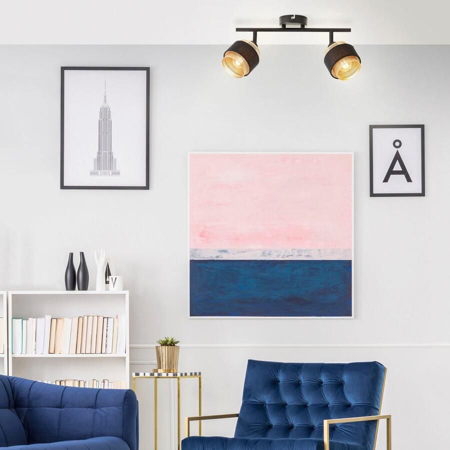 Brilliant Leuchten Plafondspot Grove Breedte 50 cm E14 metaal textiel zwart goudkleurig - Foto 3