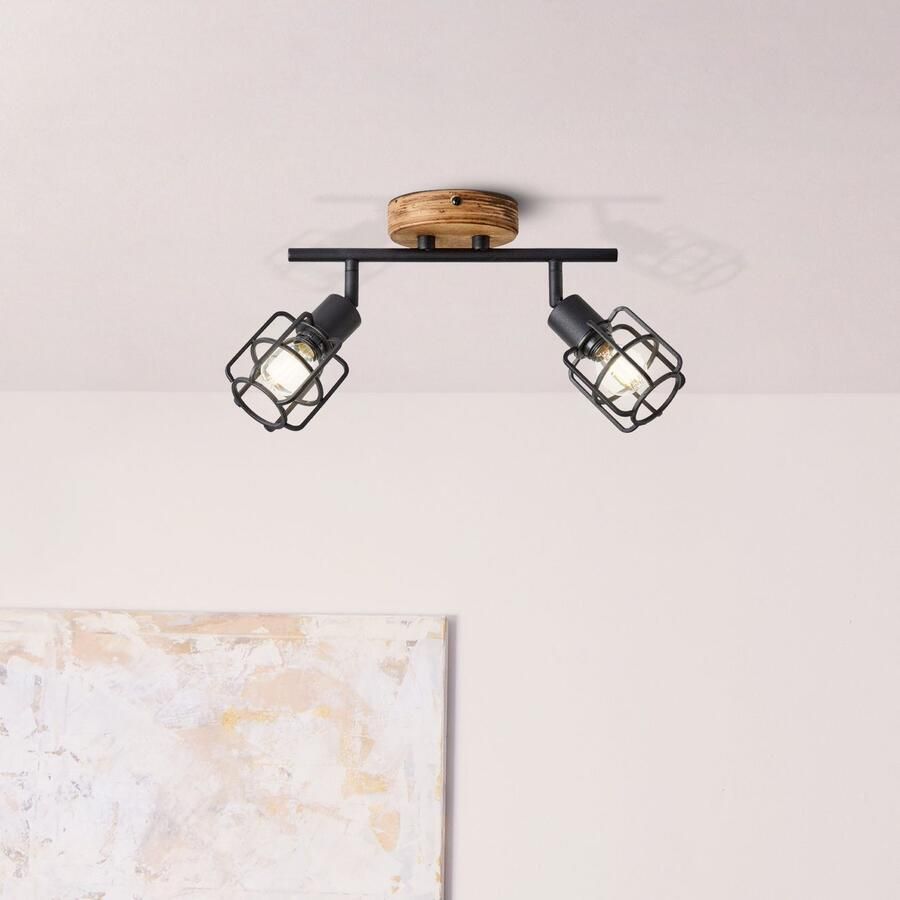 Brilliant Leuchten Plafondspot Gwen B 33 cm 2 x E14 draaibaar metaal hout antiek zwart korund