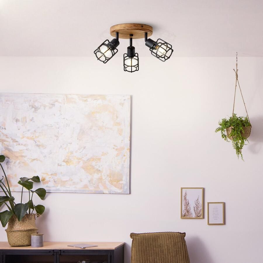 Brilliant Leuchten Plafondspot Gwen D 35 cm 3 x E14 draaibaar metaal hout antiek zwart korund