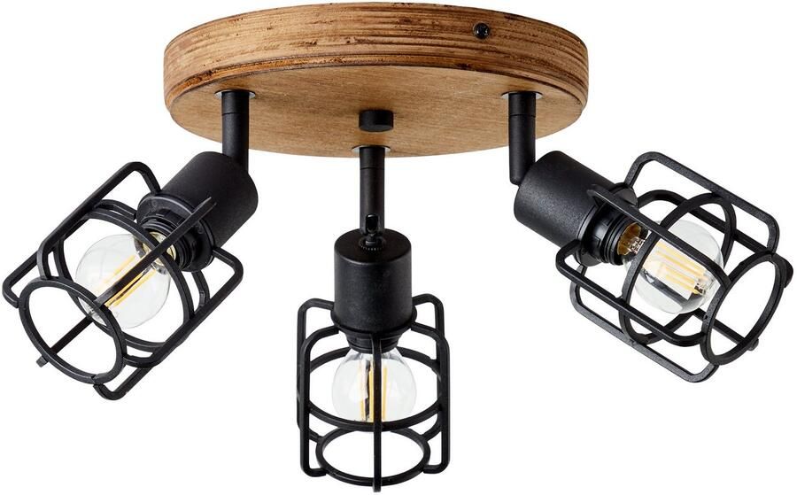 Brilliant Leuchten Plafondspot Gwen D 35 cm 3 x E14 draaibaar metaal hout antiek zwart korund - Foto 4