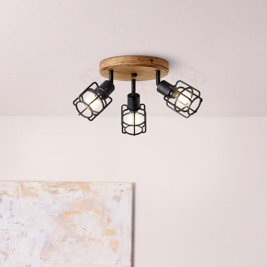 Brilliant Leuchten Plafondspot Gwen D 35 cm 3 x E14 draaibaar metaal hout antiek zwart korund - Foto 2