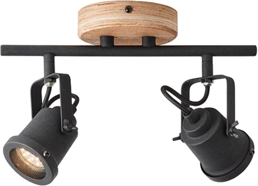 Brilliant Leuchten Plafondspot Inge 30 cm breedte 2 x gu10 draaibaar metaal hout donker hout zwart (1 stuk)