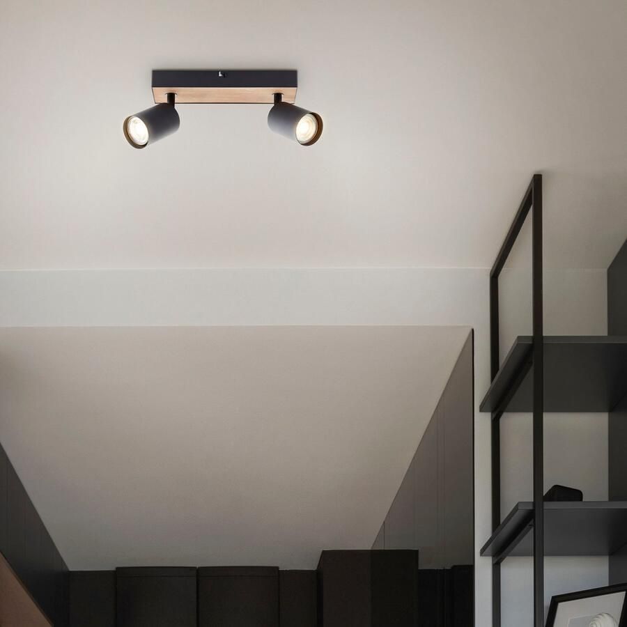 Brilliant Leuchten Plafondspot Jello Wood Spotbalk draaibaar 15x24x8 cm GU10 345lm 3000K metaal hout