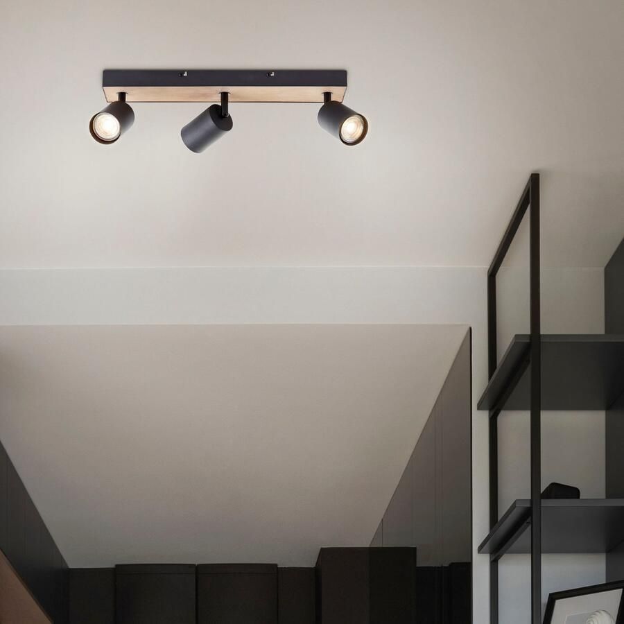 Brilliant Leuchten Plafondspot Jello Wood Spotbalk draaibaar 15x42x8 cm GU10 345lm 3000K metaal hout