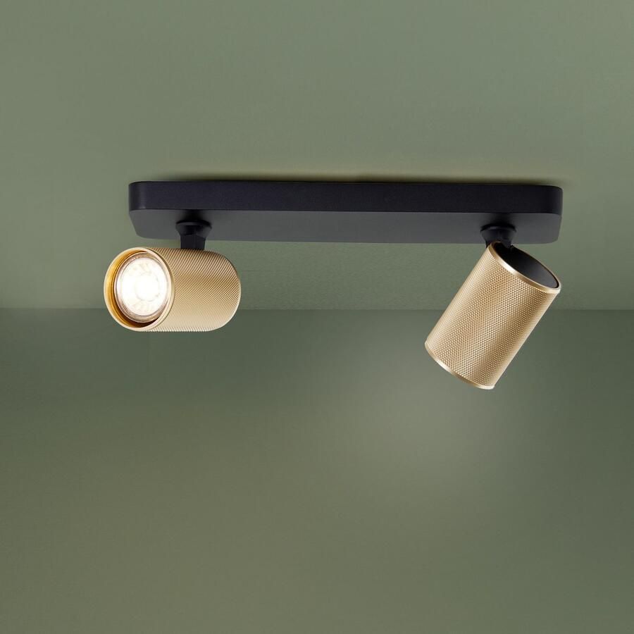 Brilliant Leuchten Plafondspot Marty Spotbalk draaibaar 12x31x9cm GU10 345lm zwart mat goudkleur