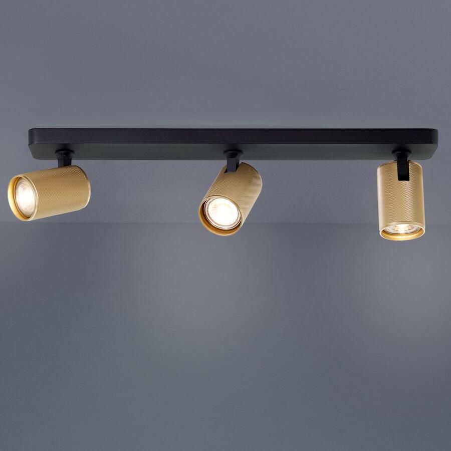 Brilliant Leuchten Plafondspot Marty Spotbalk schwenkbaar 12x53x9 cm GU10 345lm zwart mat goudkleur (1 stuk)