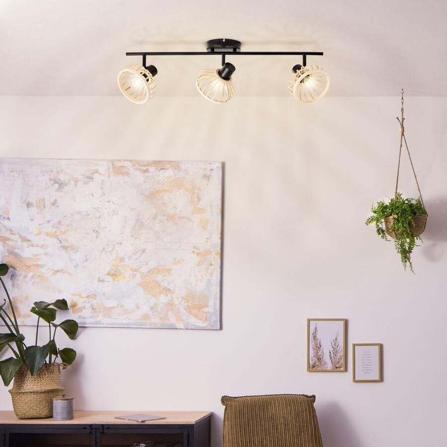 Brilliant Leuchten Plafondspot Norah 3-vlamig bamboe draaibaar nature style 71 cm breedte e14 fitting (1 stuk)