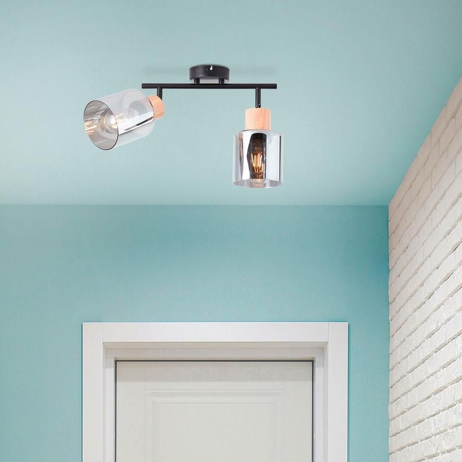 Brilliant Leuchten Plafondspot Weald Plafondspot met rookkleurige glazen kappen 2 x E27 max. 40 W