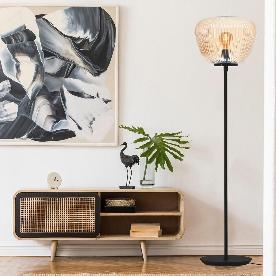 Brilliant Leuchten Staande lamp Kaizen Geribbeld glas 140 x 35 cm E27 amber-bernstein kleur (1 stuk) - Foto 2