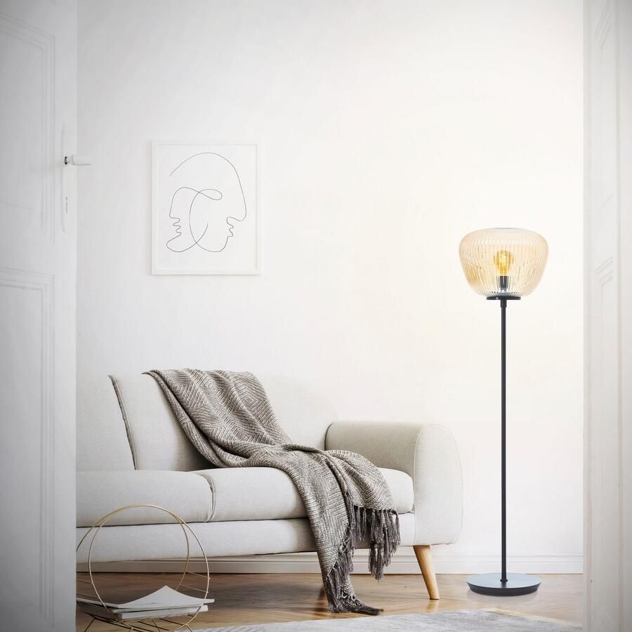 Brilliant Leuchten Staande lamp Kaizen Geribbeld glas 140 x 35 cm E27 amber-bernstein kleur (1 stuk) - Foto 3