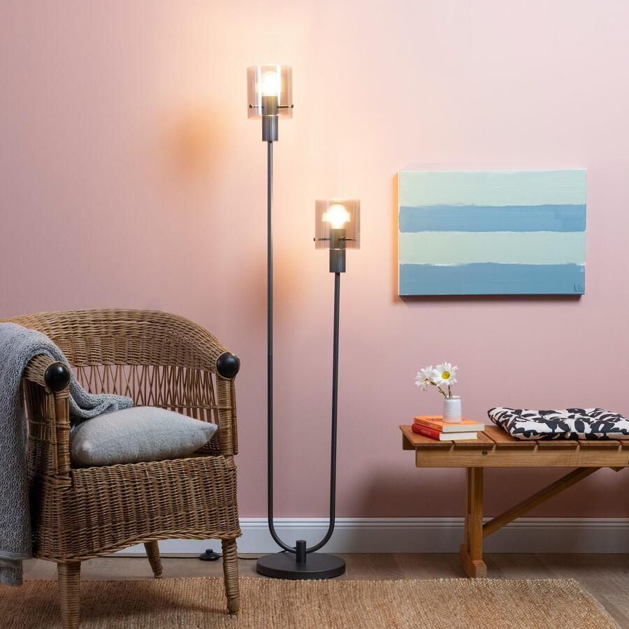 Brilliant Leuchten Staande lamp Riffelini 152 x 28 x 34 cm e27 geribbeld rookglas antraciet - Foto 6