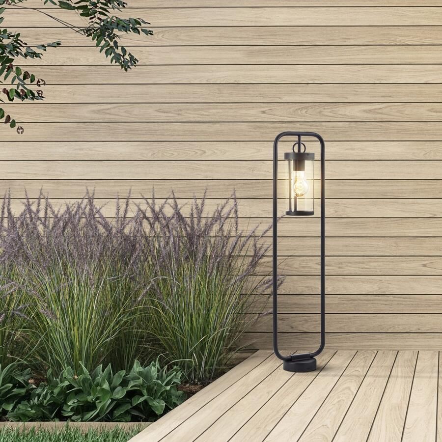 Brilliant Leuchten Staande lamp voor buiten Sidney Buitenstaande lamp 85 cm lantaarn E27 metaal glas zwart (1 stuk)