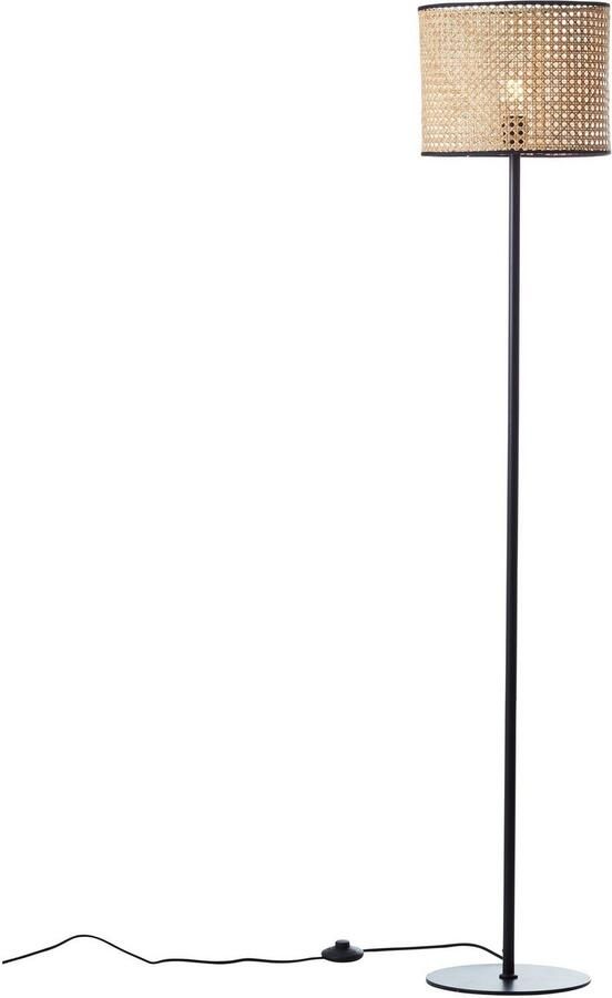 Brilliant Leuchten Staande lamp WILEY 154 cm hoogte ø 30 cm 1x e27 metaal rotan hout licht zwart (1 stuk) - Foto 4