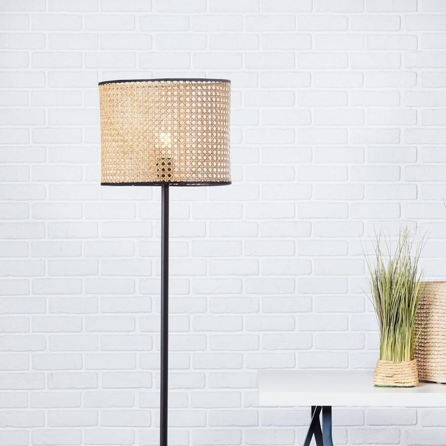 Brilliant Leuchten Staande lamp WILEY 154 cm hoogte ø 30 cm 1x e27 metaal rotan hout licht zwart (1 stuk) - Foto 4