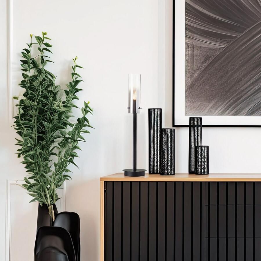 Brilliant Leuchten Tafellamp Glasini 50 x 12 cm e14 metaal rokglas mat zwart