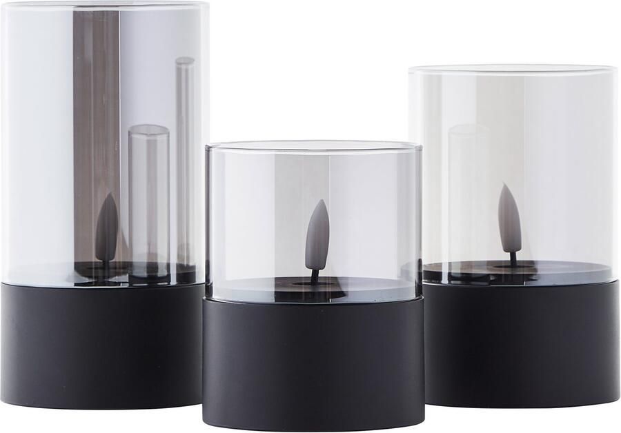 Brilliant Bougie LED Buiten Tafellamp 3-delige Set – Zwart Rookglas Hoogte 10 12 5 15 cm Met Timerfunctie Moderne Sfeervolle LED Kaarsen voor in de Tuin & op het Balkon - Foto 4