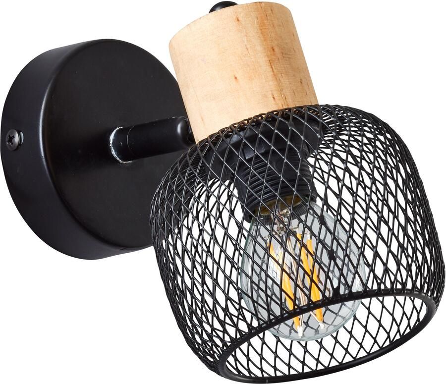 Brilliant Leuchten Wandlamp Giada Wandlamp 14 5 cm E14 draaibaar metaal hout zwart bruin - Foto 5