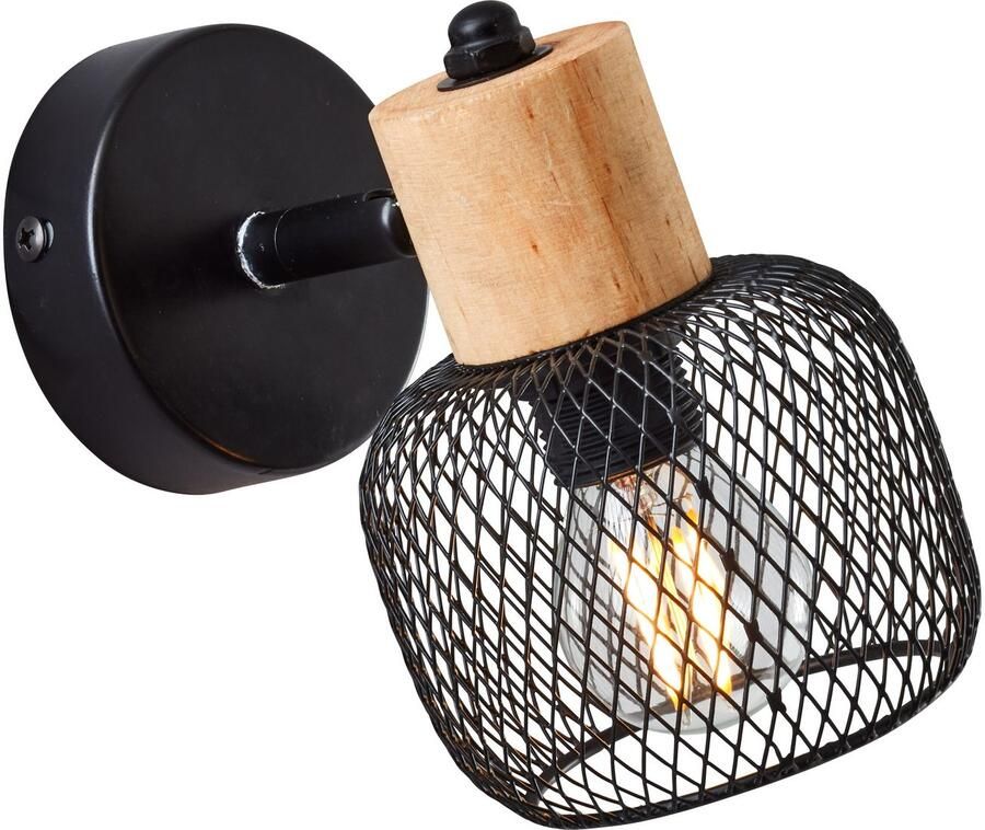 Brilliant Leuchten Wandlamp Giada Wandlamp 14 5 cm E14 draaibaar metaal hout zwart bruin - Foto 3