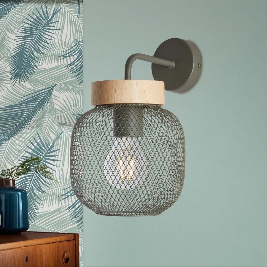 Brilliant Leuchten Wandlamp Giada Wandlamp hoogte 26 5 cm 1x E27 metaal hout (1 stuk) - Foto 3