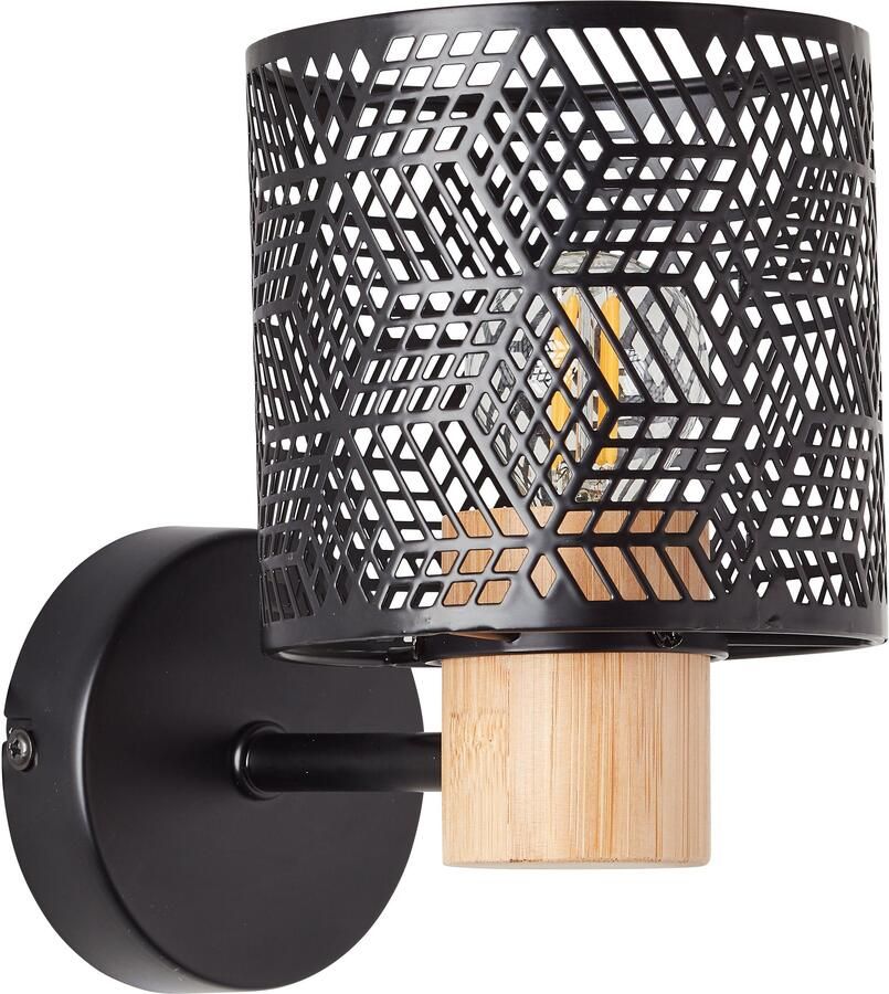 Brilliant Leuchten Wandlamp Santy Wandspot 17 x 18 x 12 cm E14 metaal bamboe zwart natuurlijk - Foto 3