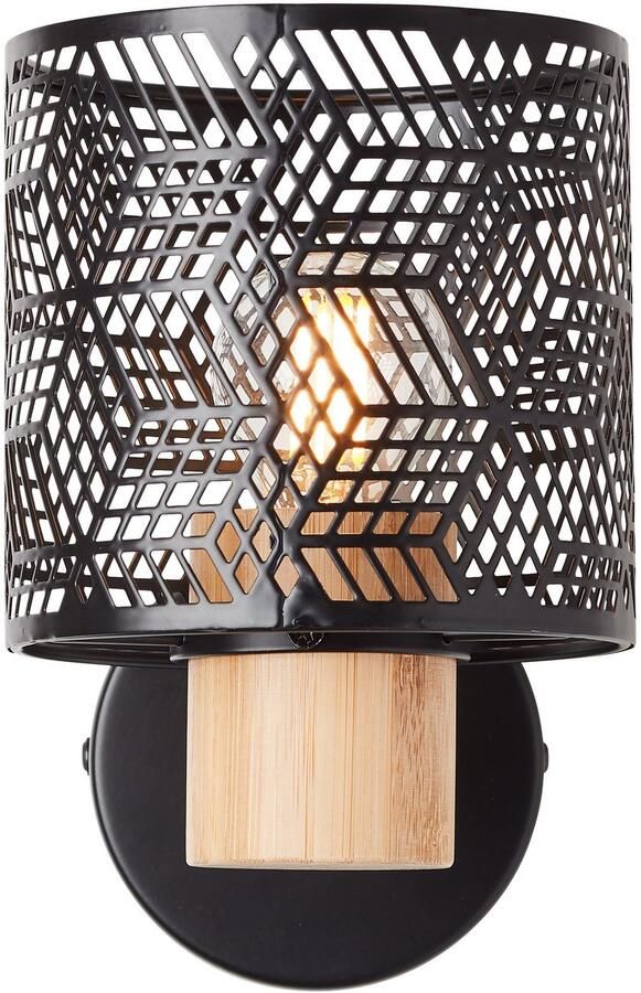 Brilliant Leuchten Wandlamp Santy Wandspot 17 x 18 x 12 cm E14 metaal bamboe zwart natuurlijk - Foto 2