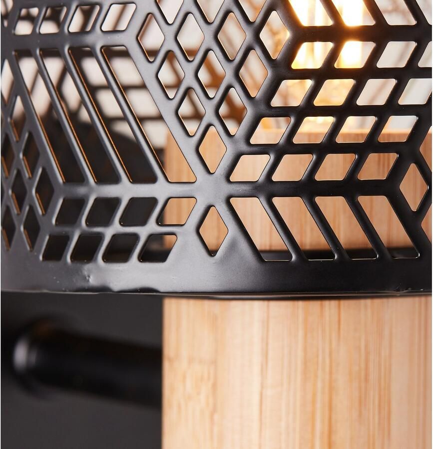 Brilliant Leuchten Wandlamp Santy Wandspot 17 x 18 x 12 cm E14 metaal bamboe zwart natuurlijk