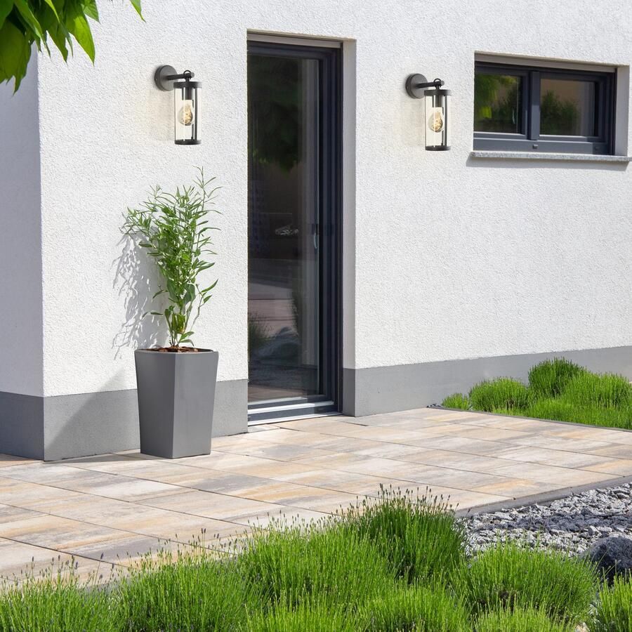 Brilliant Leuchten Wandlamp voor buiten Sidney Buitenwandlamp 30 cm E27 metaal glas zwart transparant - Foto 4