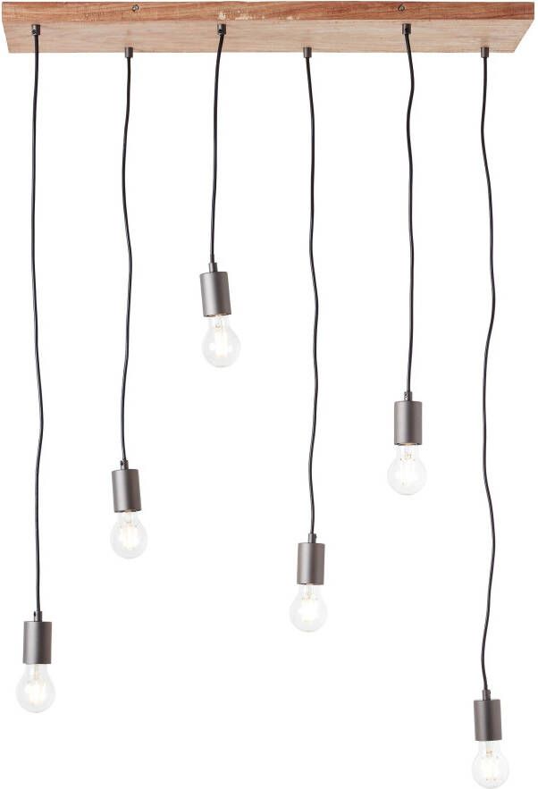 Brilliant Leuchten Hanglamp Rustiek Hanglamp 6 fittingen zwart houtkleur (1 stuk) - Foto 4