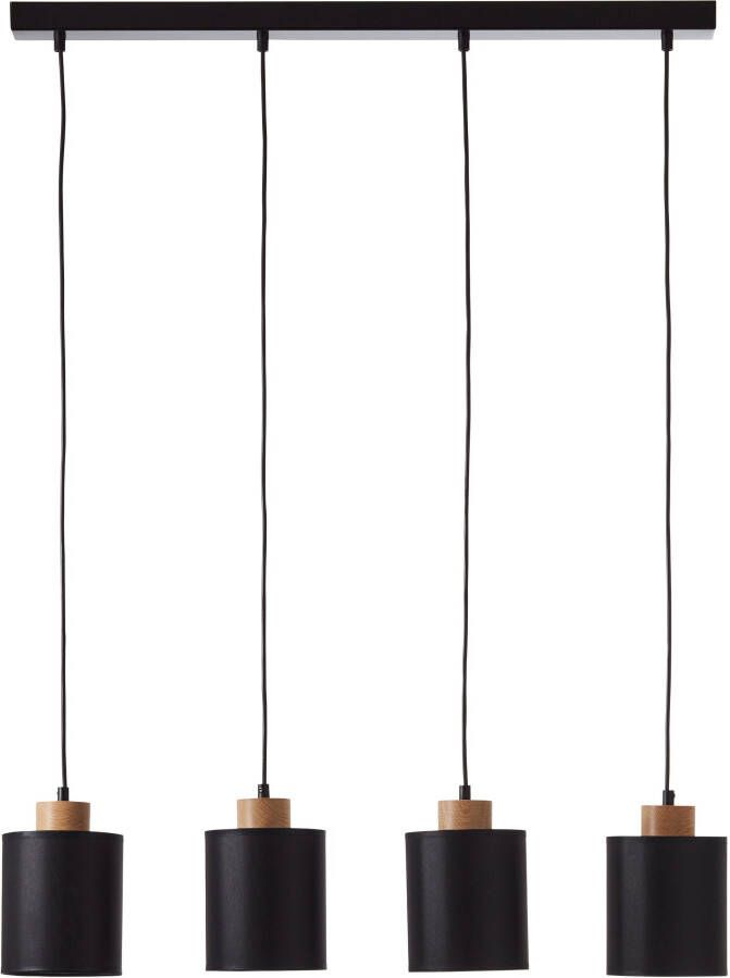 Brilliant Leuchten Hanglamp Vonnie Stoffen kappen 111 cm hoogte 80 cm breedte 4 x E27 in te korten zwart hout (1 stuk)