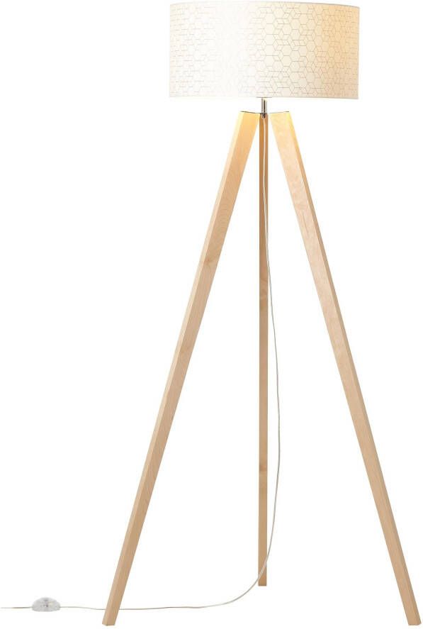 Brilliant Leuchten Staande lamp Galance 158 cm hoogte ø 50 cm e27 hout textiel hout licht wit (1 stuk) - Foto 2