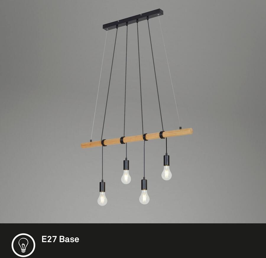 Briloner Leuchten Hanglamp hout metaal zwart 4xE27 max. 25W - Foto 4