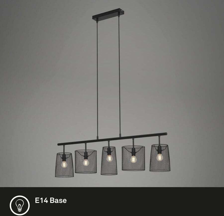 Briloner Leuchten Hanglamp RETRO Hanglamp met draadschermen metaal zwart 5x E14 40W IP20 (1 stuk) - Foto 2