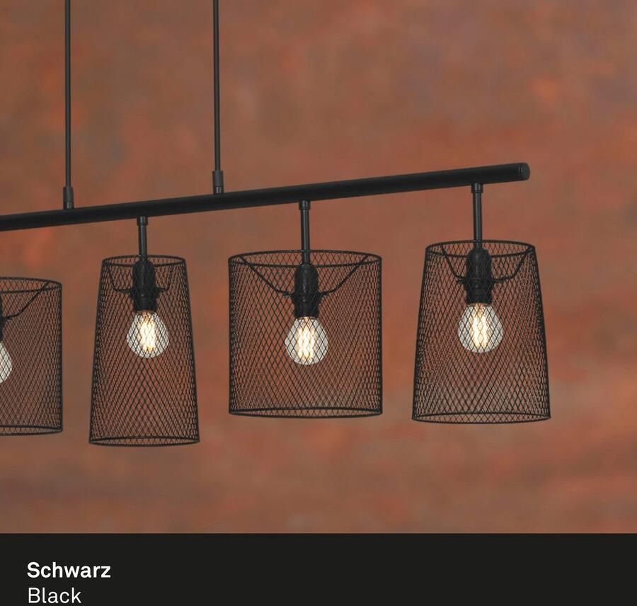 Briloner Leuchten Hanglamp RETRO Hanglamp met draadschermen metaal zwart 5x E14 40W IP20 (1 stuk) - Foto 3