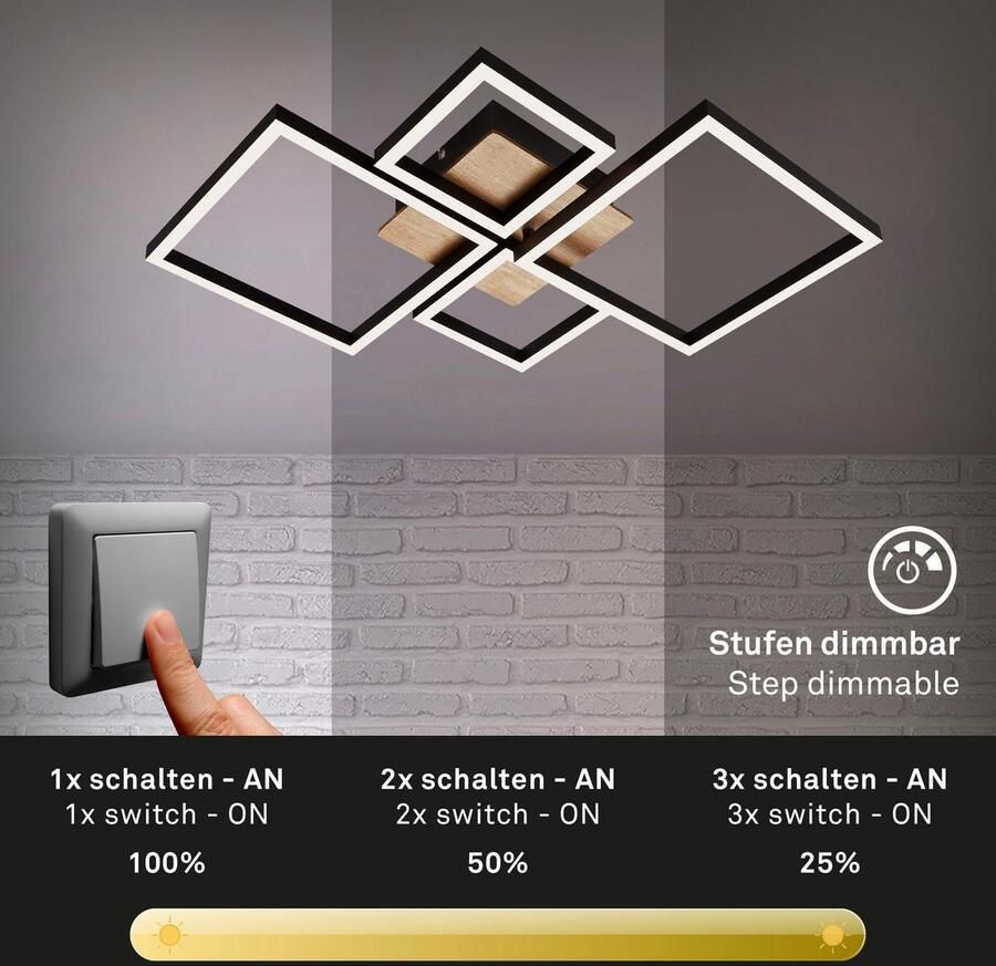 Briloner Leuchten Led-plafondlamp 3128014 FRAME Plafondlamp 75x47x7 3 cm zwart 48W woonkamer slaapkamer - Foto 5