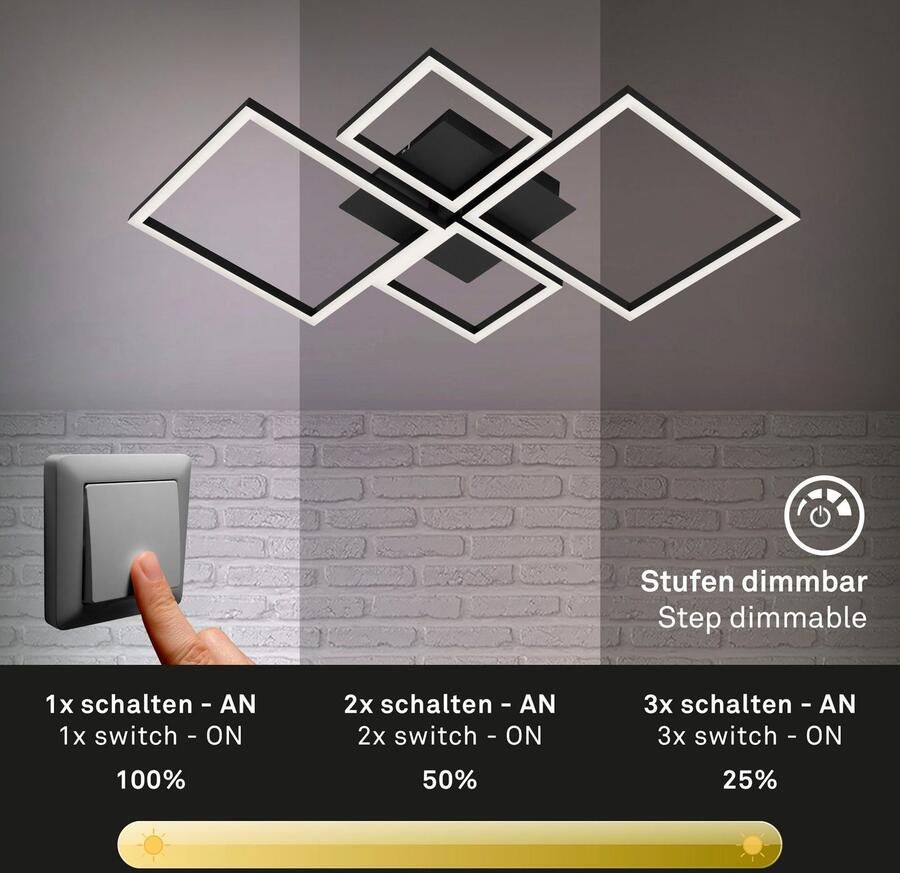 Briloner Leuchten Led-plafondlamp 3128015 FRAME Plafondlamp 75x47x7 3 cm zwart 48W woonkamer slaapkamer - Foto 5