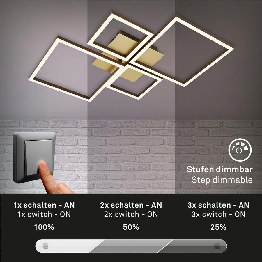 Briloner Leuchten Led-plafondlamp 3128017 FRAME Geheugenfunctie dimbaar draaibaar 3000K warmwit goudkleur-bruin - Foto 4