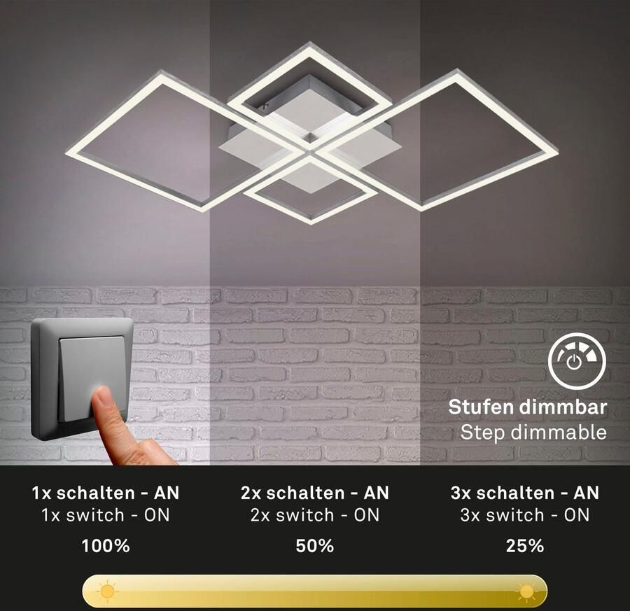 Briloner Leuchten Led-plafondlamp 3128018 FRAME Plafondlamp 75x47x7 3 cm chroom-aluminium 44W woonkamer slaapkamer - Foto 7