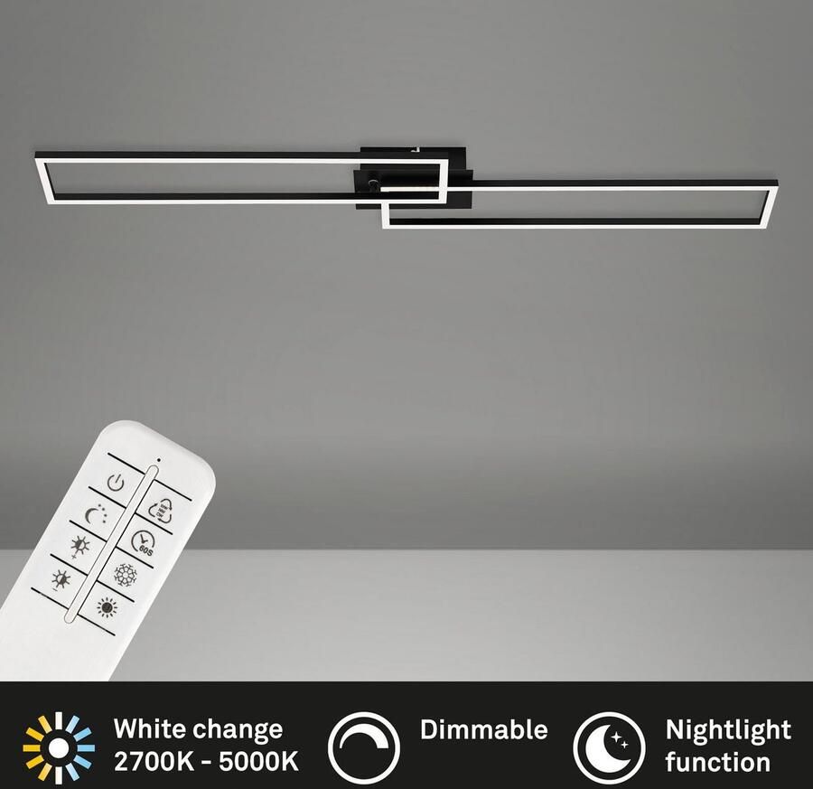 Briloner Leuchten Led-plafondlamp 3145015 FRAME Plafondlamp 110x24 8x7 8 cm zwart 40W woonkamer slaapkamer - Foto 5