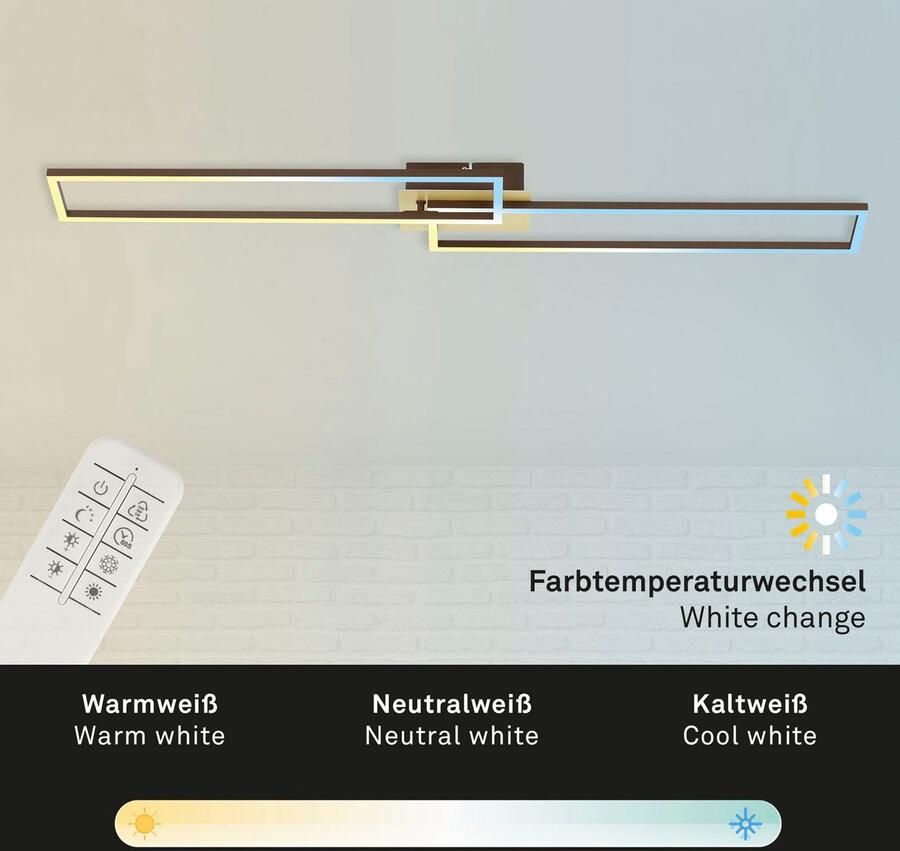 Briloner Leuchten Led-plafondlamp 3145017 FRAME CCT RGB geheugen- nachtlichtfunctie afstandsbediening goudkleur-bruin - Foto 6